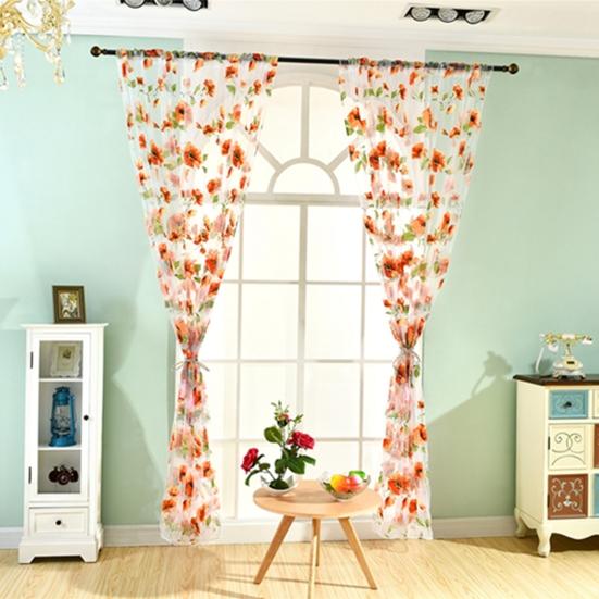 Romantic Bedroom Window Flower Pattern Sheer Curtain Drape Room Divider Home Decor