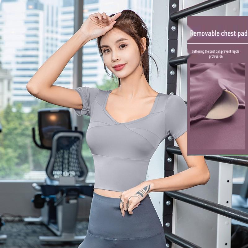 2025 Весенний женский облегающий топ с коротким рукавом для йоги и фитнеса