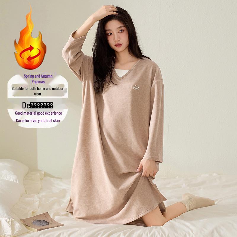Velvet Nightgown for Women: Cozy, Skin-Friendly Mid-Length Cashmere Sweater Pajamas for Autumn/Winter - Wear Indoors or Out.