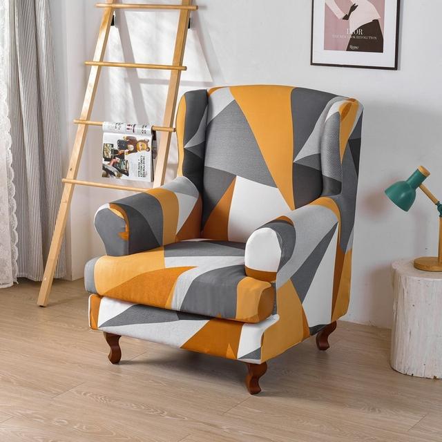 Geometric Wing Chair Cover Stretch Spandex Wingback Chair Covers Armchair Slipcover Furniture Protector Cover With Seat Covers