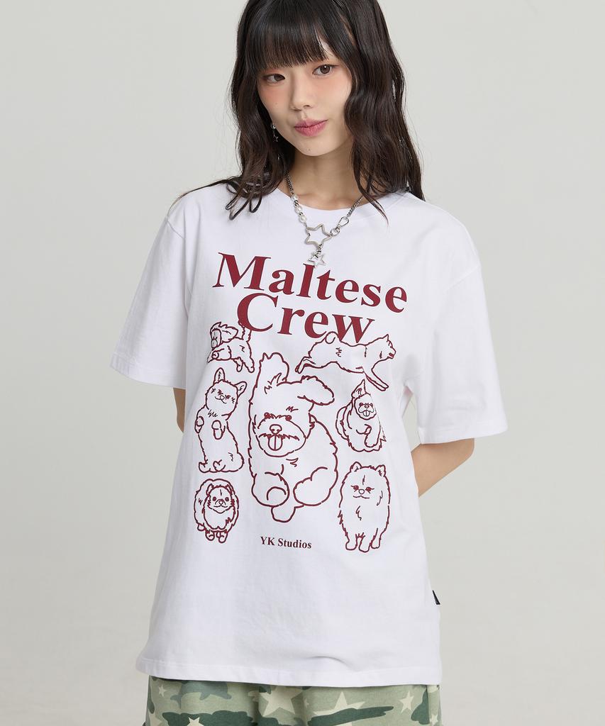 WAIKEI Белая и красная футболка с коротким рукавом с графическим принтом 'Maltese Crew Line'
