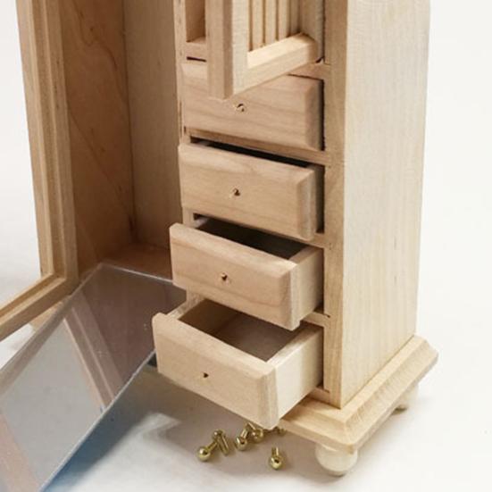 Многофункциональный шкаф для кукольного домика Solid Scale 1:12 украшений для главной спальни, кукольный домик, деревянный зеркальный шкаф для детей