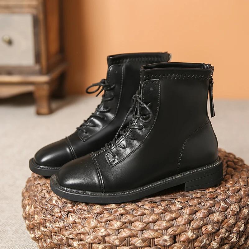 2024 Лидер продаж однотонные британские короткие ботинки мотоциклетные ботинки осень и зима с подкладкой универсальные мягкие кожаные женские ботинки