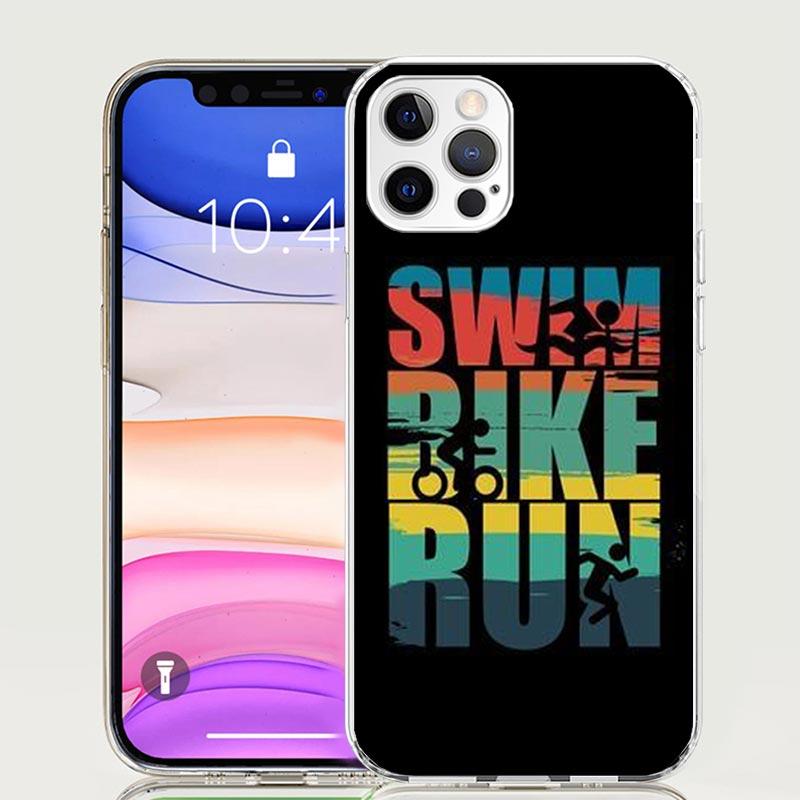 Чехол для телефона с триатлоном (плавание, велосипед, бег) для iPhone 11 12 13 Mini 14 15 Plus 17 Air 16 Pro Max 16E 7 8 SE Арт Персонализированный Coque Capa Ca