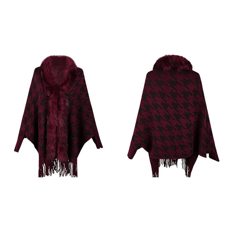 Осень и зима Женский принт Свободный рукав летучая мышь Cross Border Плащ Кардиган Трикотаж Свитер с V-образным вырезом