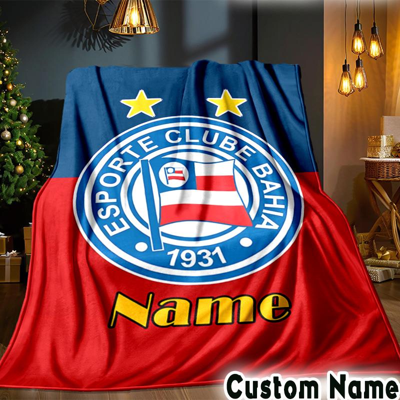 Custom Name Bahia FC Crest Design Throws Blanket Flannel Blankets for Couch Bed Gifts for Men Women Picnic blanket Christmas fan gifts