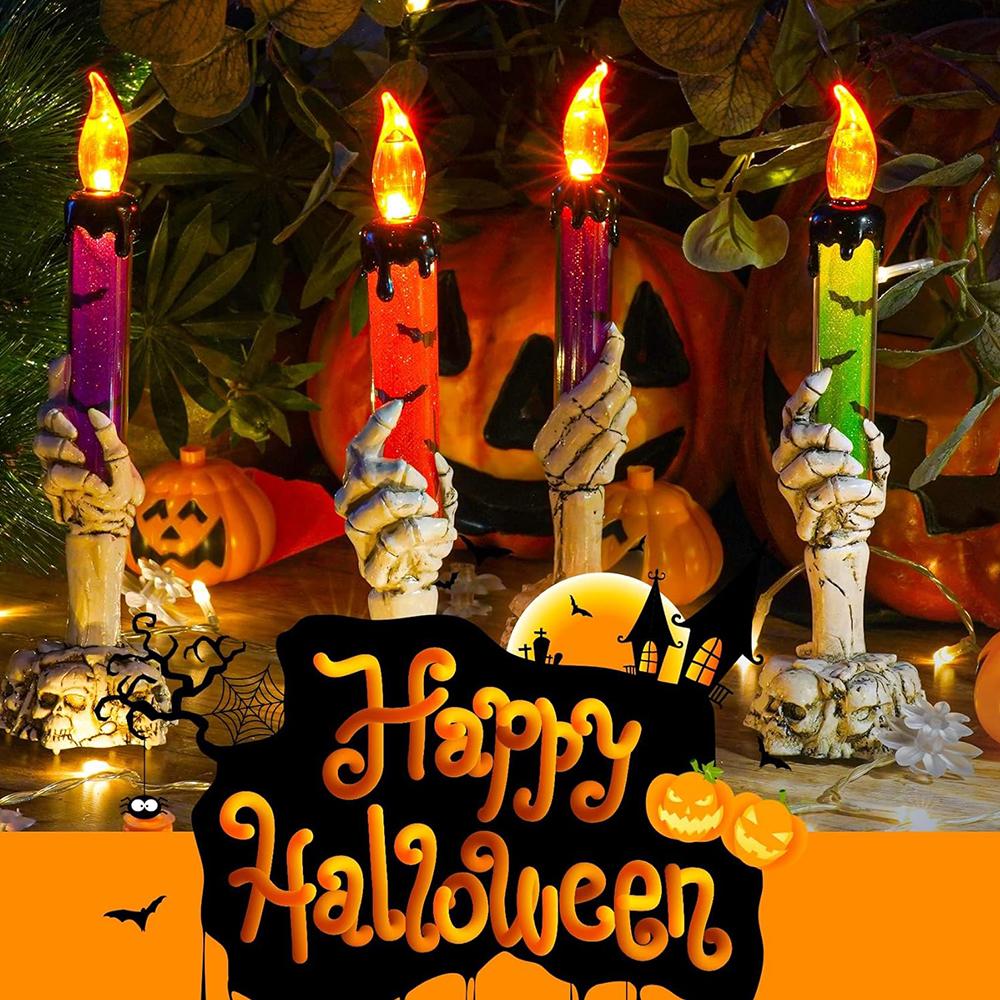 3pcs LED Halloween Candle Lights with Skeleton Hand For Halloween Decoration