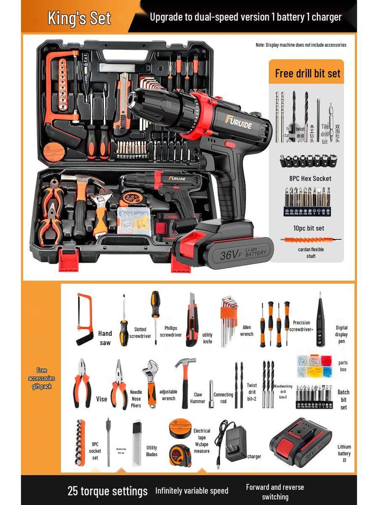 Многофункциональный набор инструментов электрика с дрелью и отвертками