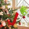 2pcs Christmas Tree Decoration Arm, Elf Arm, Furry Green Monster Elf Arms, Hand for Christmas Tree Ornaments Xmas Tree Pendant