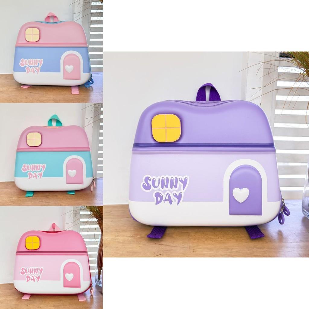 Cute House Design Preschool Backpack For Kids Aged 2 To 6 Years In Pink Green Blue And Purple