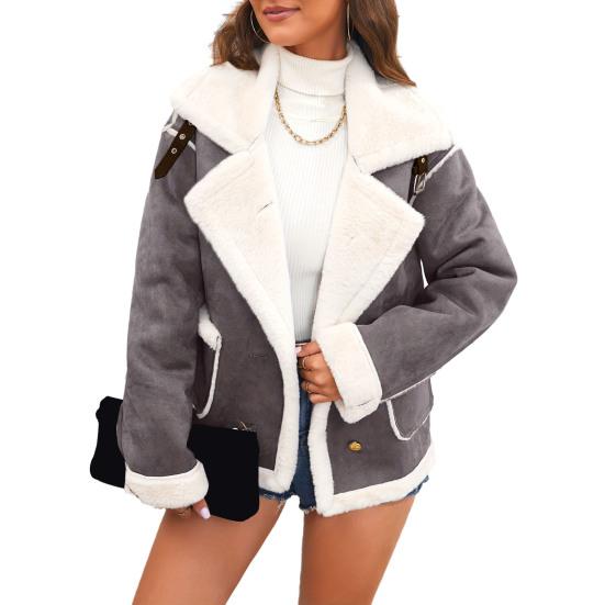 Женская куртка из искусственной замши, повседневное пальто с лацканами, толстое на шерпе, зимнее пушистое флисовое тренч-пальто с карманами