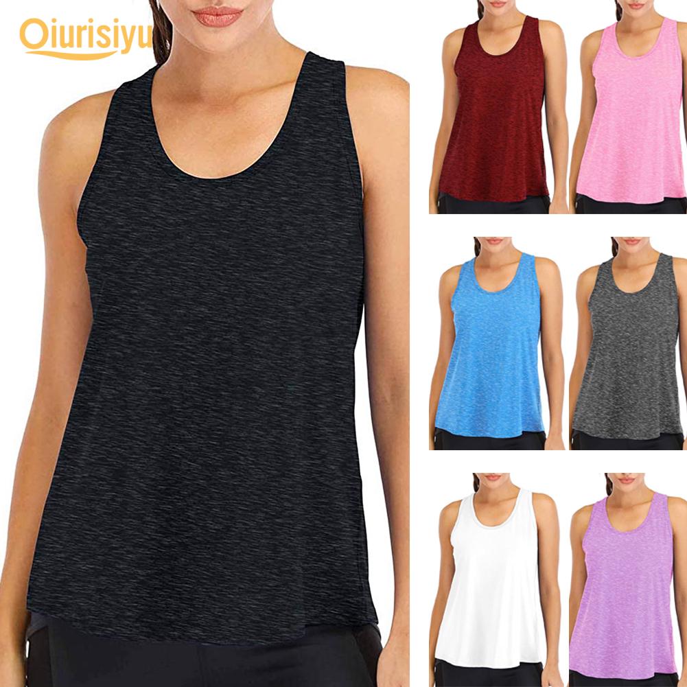 Women Solid Color O Neck Sleeveless Quick Dry Raceback Vest