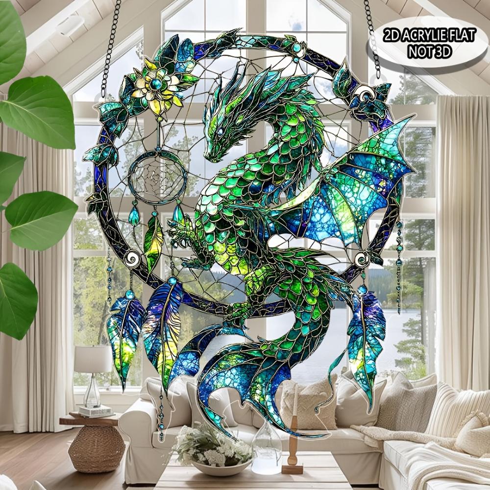 2D Flat Acrylic Magic Dragon Dream Catcher Garden Sun Catcher Window Hanging Decorative Gifts,birthday Party Decoration,home,office,outdoor Decoration