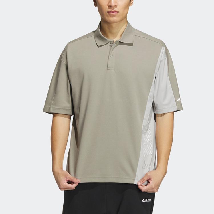Adidas Техническая рубашка поло с буквенным узором и цветным блоком для активного отдыха, быстросохнущая спортивная рубашка поло с коротким рукавом, мужская рубашка поло цвета гальки-серого IC4420