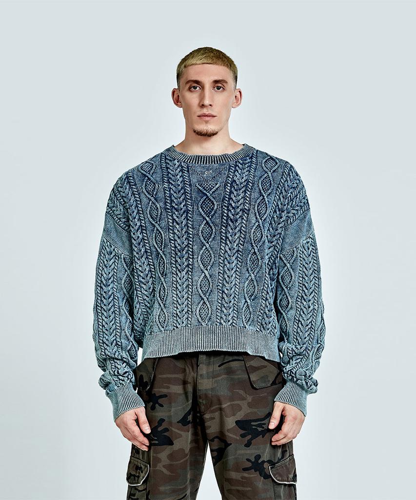 51Peosenteu Twisted Denim Knit - Blue