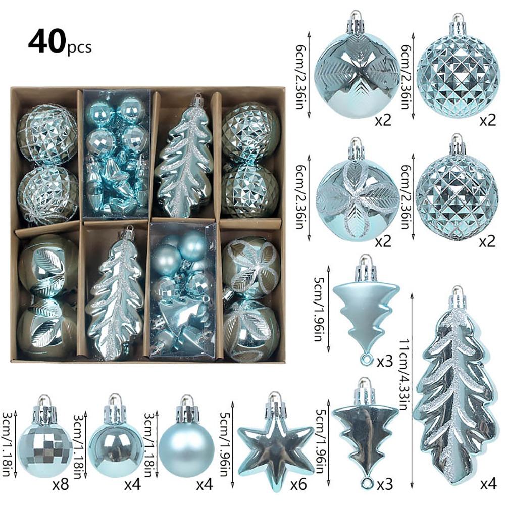 40PCS Assorted Pattern Christmas Ball Set Mixed Size Assorted Christmas Balls  Gift