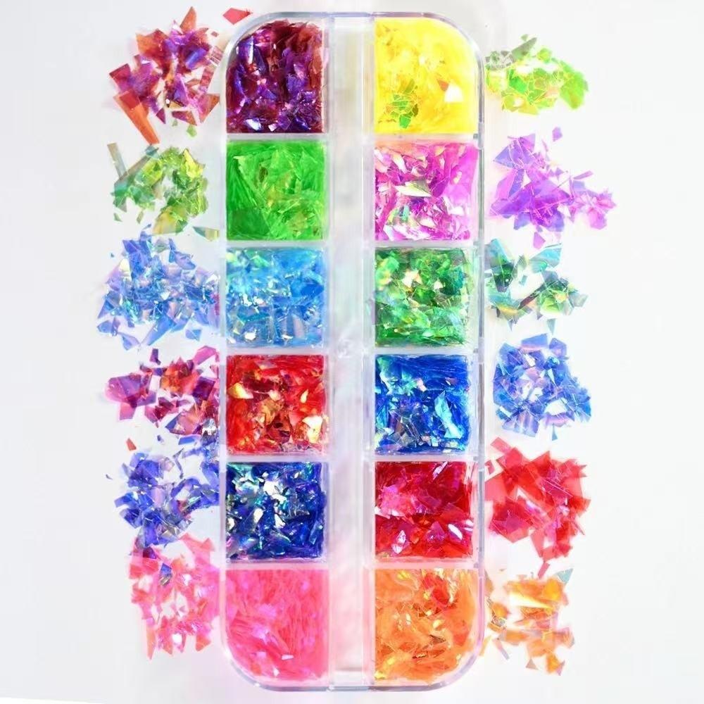 12-Grid Nail Art Sequins Holographic Nail Charms New Nail Decoration Accessories French Manicure