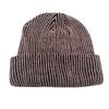 Custom Logo Striped Knit Hats Winter Outdoor Acrylic Riding Hat Ear Protection Warm Curly Brimmed Hat Two Toned Striped Beanies