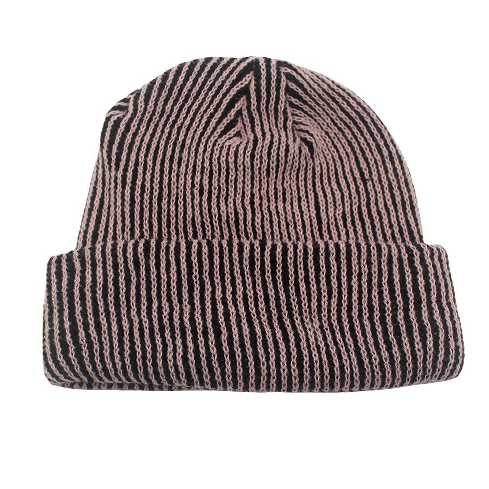 Custom Logo Striped Knit Hats Winter Outdoor Acrylic Riding Hat Ear Protection Warm Curly Brimmed Hat Two Toned Striped Beanies