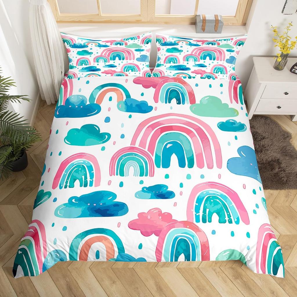 Радужный пододеяльник с рисунком в виде акварельных ручек, пододеяльник с рисунком из мультфильма «Дождевые капли», комплект постельного белья «Кавайи», «Девушка, корона, сердечки», пододеяльник