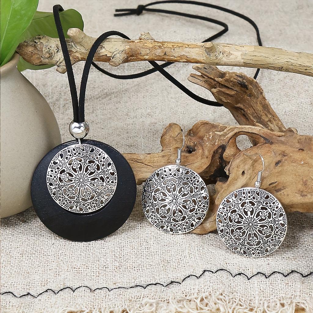 1 пара сережек + 1 ожерелье в стиле ретро с цветочным дизайном, подходящие к повседневным нарядам, аксессуары для вечеринок, этнические украшения, идеальный декор на осень и зиму