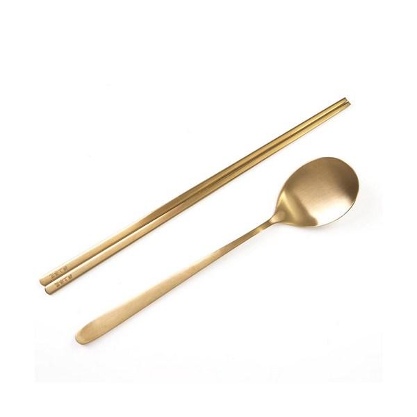 The Icing On the Cake Is Titanium Double Spoon Set 11426, Spoon + Chopsticks, Gold, Korean Popular Tableware