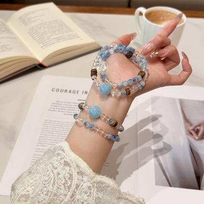 Handmade Double Strand Blue Crystal Bracelet With Sodalite Clear Quartz New Chinese Style Unisex Jewelry