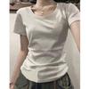 Women's White Slim Fit U-Neck Cotton T-Shirt, 2025 Style Summer Short Sleeve Top