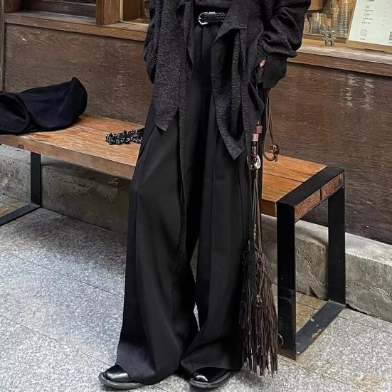 Мужские брюки широкие штанины до пола однотонные с глубоким шаговым швом свободные ретро