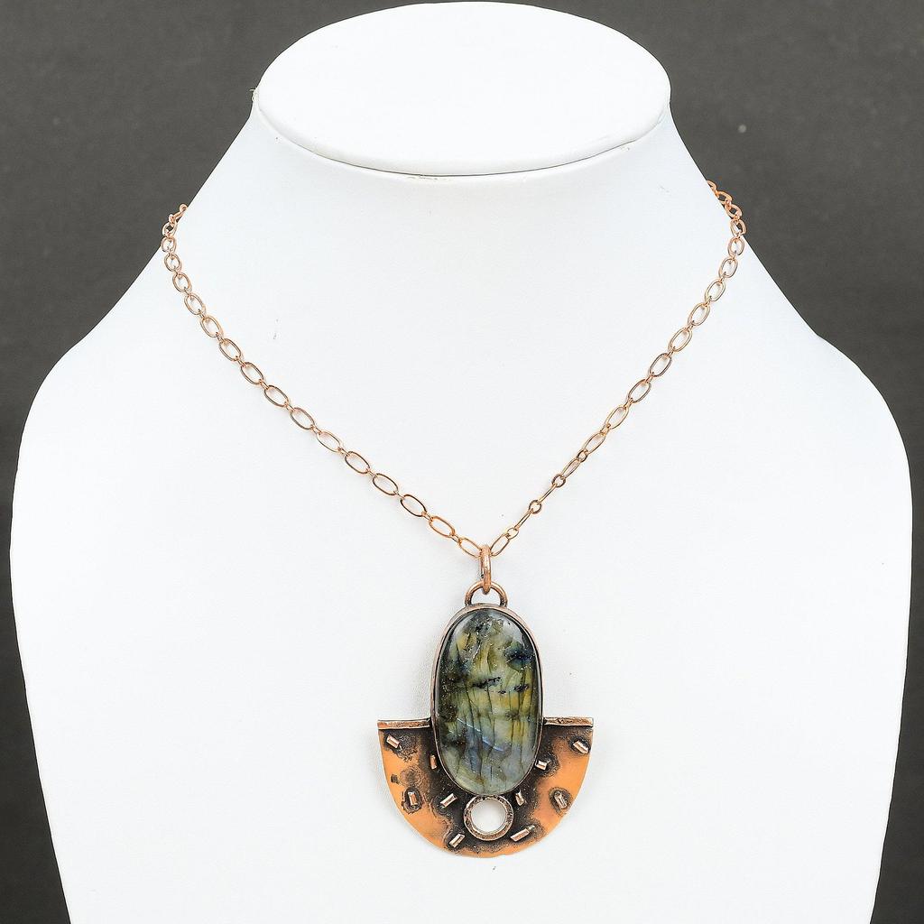 Кулон из лабрадорита, медный кулон, очень красивый кулон из драгоценного камня, подвески ручной работы, потрясающие медные украшения, уникальный кулон, специальный женский подарок