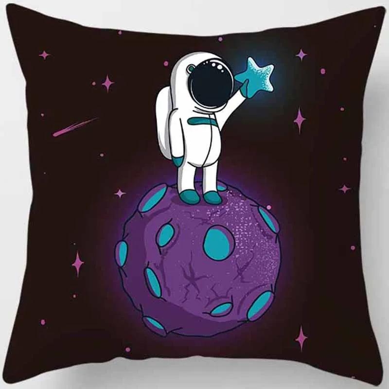 Cartoon Humor Astronaut Print Square Pillowcase Home Decor Car Sofa Cushion Cover