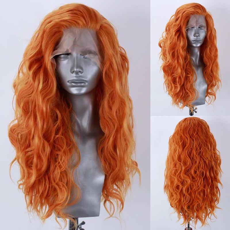 AIMEYA Dark Brown Long Curly Synthetic Lace Front Wigs for Women Free Part Pre Plucked Natural Hairline Cosplay Wigs