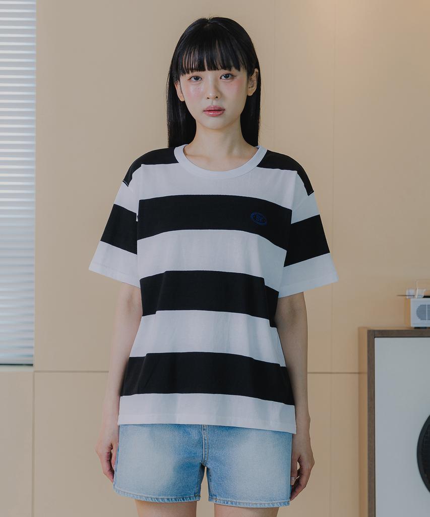BAKKEN [Women] Striped Embroidered Logo Short Sleeve T-Shirt Bk4214 (5 Colors)