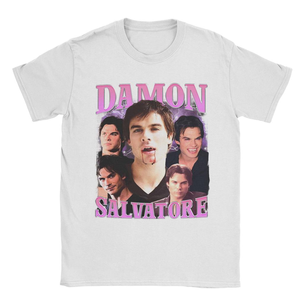 Футболки Damon Salvatore Ian Somerhalder для унисекс Новинка Хлопковые футболки с круглым вырезом с коротким рукавом Графические принтованные топы
