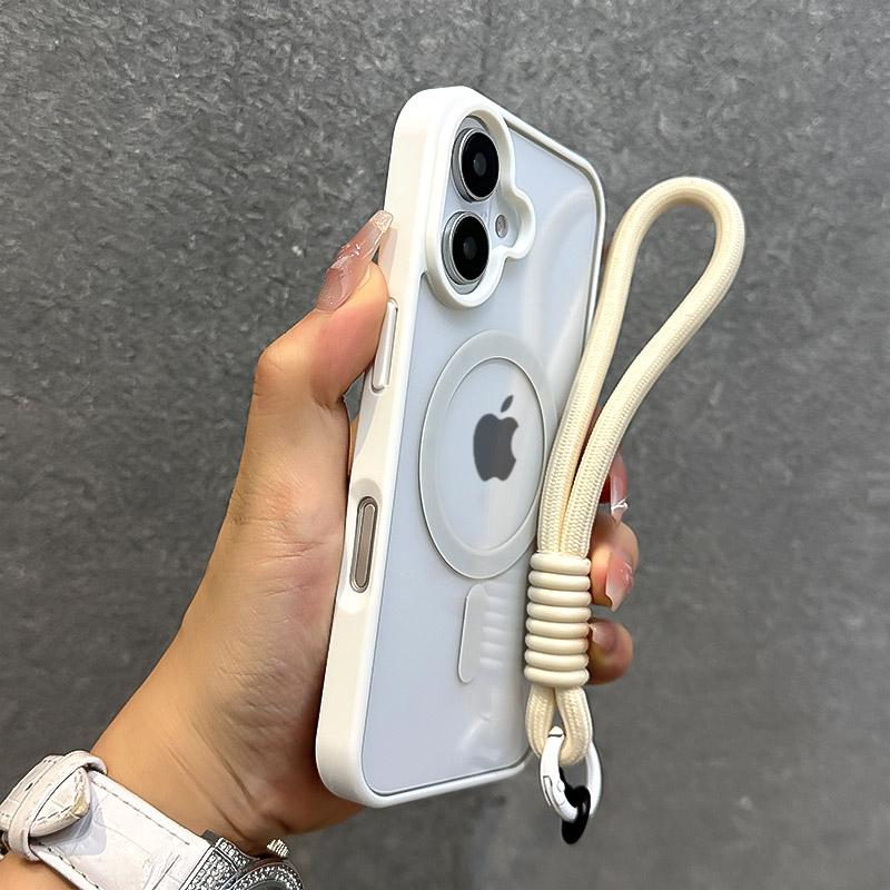 Роскошный прозрачный чехол для телефона Magsafe с ремешком на запястье для iPhone 14 11 12 13 15 16 17 Pro Max, противоударный, бронированный, задняя крышка