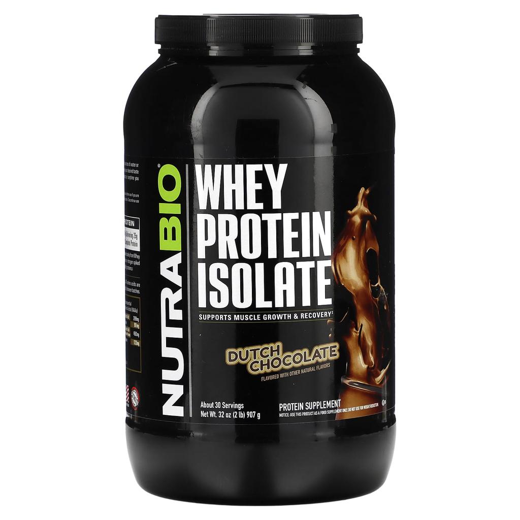 NutraBio 100% Whey Protein Isolate, Dutch Chocolate, 2 Lbs (907 G)