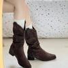 Autumn and Winter Short Boots New 2025 Stacked Khaki Boots Pointed Knight Boots Women's Boots Thin Thick Heel Medium Tube
