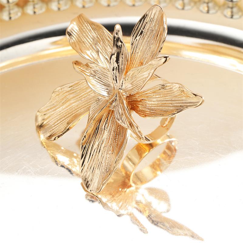 Большие цветочные кольца для женщин, золотистого цвета, металлическое панк-кольцо, регулируемое, ювелирные аксессуары