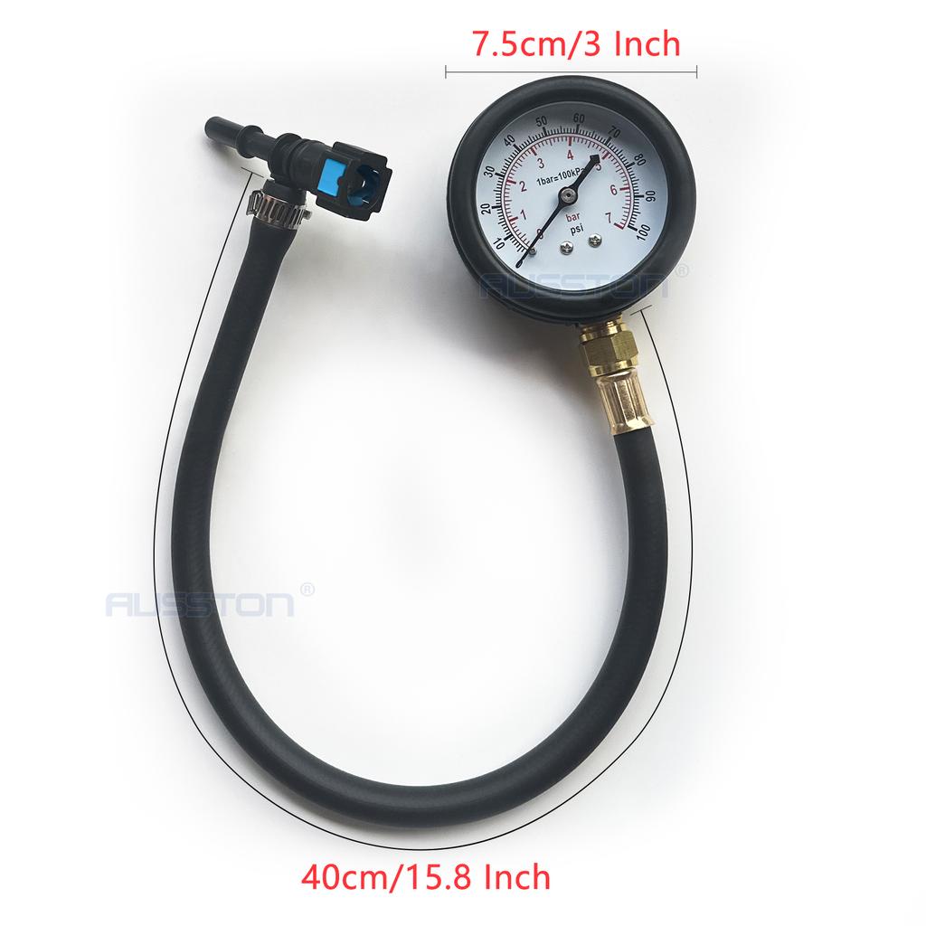 Fuel Pressure Test Kit - Quick Connected Fuel Injection Pump Pressure Tester Gauge 0-100PSI with Valve 6.3/ 7.89/ 9.49 for Car
