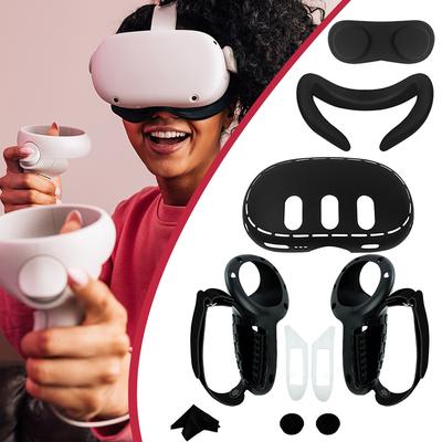 Набор силиконовых чехлов 10 в 1: Защитный корпус для VR-гарнитуры, Чехол-рукоятка для контроллера, Защитная крышка для линз, Накладка на лицо для VR-гарнитуры Meta Quest 3