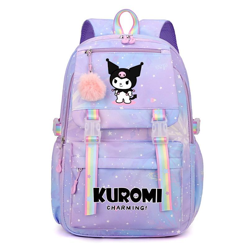 Kuromi School Backpack Girls Teens Lightweight Large Capacity 13-inch Laptop Compatible Nylon Daypack