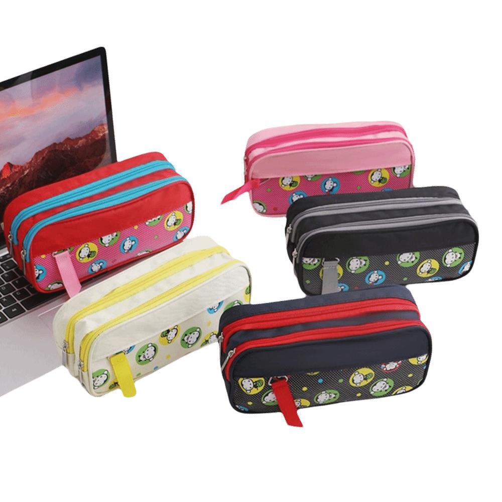 Portable Pen Bag Double Layer Pencil Pouch Cartoon Pencil Case for Student