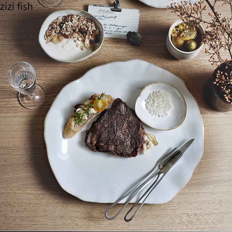 Керамическая тарелка, столовая посуда в форме миски для супа, тарелки для пасты, стейков, бытовые блюда для суши, салатницы, закуски, десерты, противни для выпечки