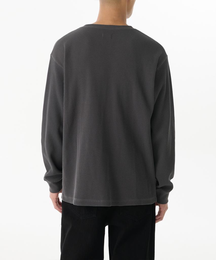 MUSINSA STANDARD Waffle Relaxed Crew Neck Long Sleeve T-Shirt [Dark Gray]