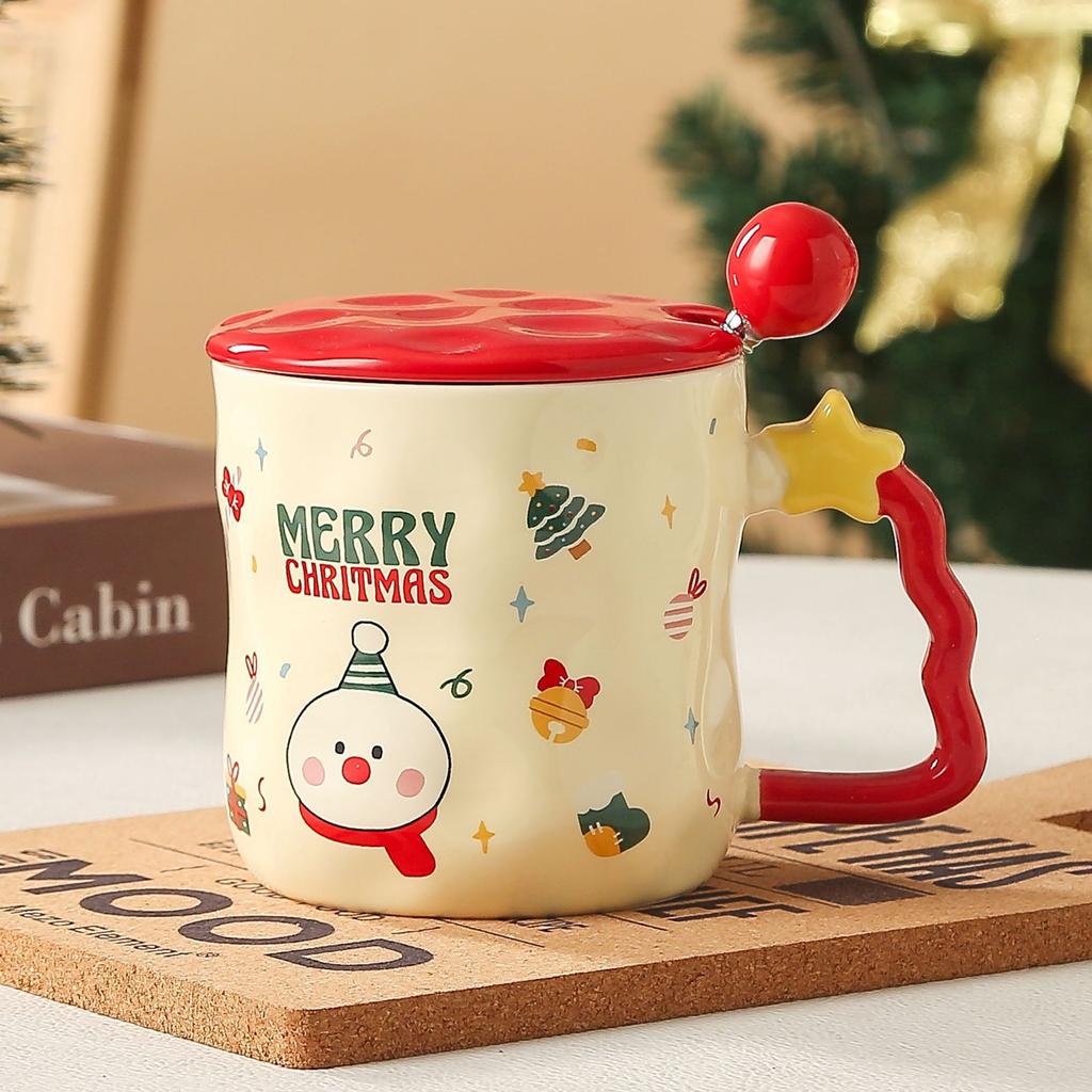 Creative High Value Ceramic Cup Christmas Mug Household Cup Holiday Gift Souvenir with Cover Spoon Water Cup Gift