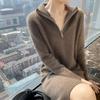 Simple Long Sweater Autumn and Winter Knitted Dress for Women Long Knee-length Zipper Sweater Dress Loose