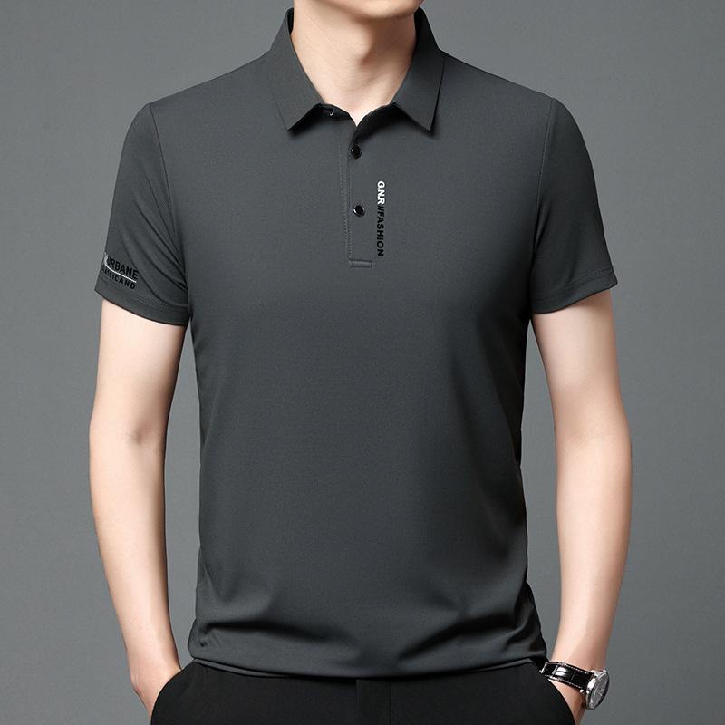 Men Solid Color Short Sleeve Polo Shirt with Letter Print