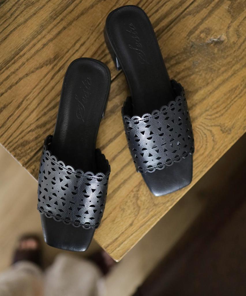 Туфли-мюли с перфорацией на низком каблуке для [Sest] женщин, S, Черные, dts406-BLK-S