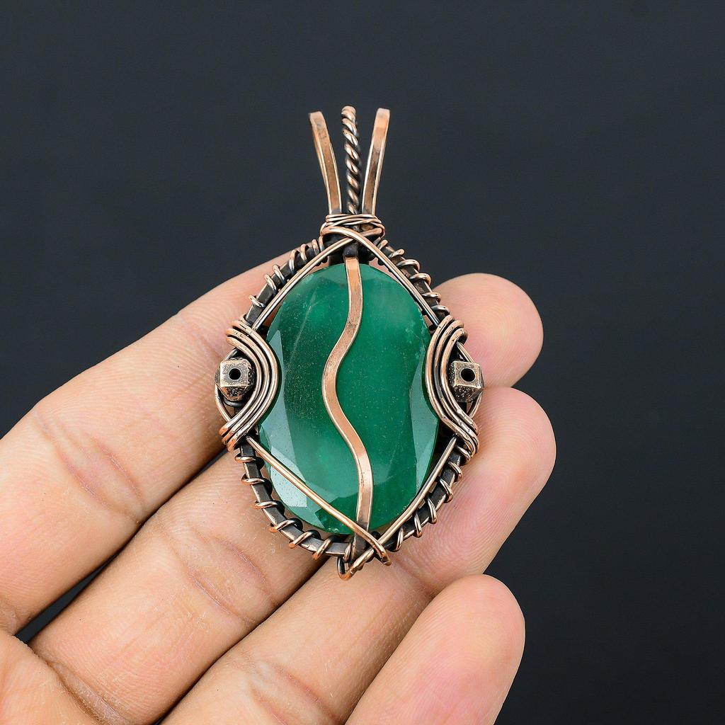 Изумрудная подвеска, Подвеска из медной проволоки 999 пробы, Ювелирные изделия с драгоценными камнями, Подвеска ручной работы, Потрясающие украшения, Подарок для нее