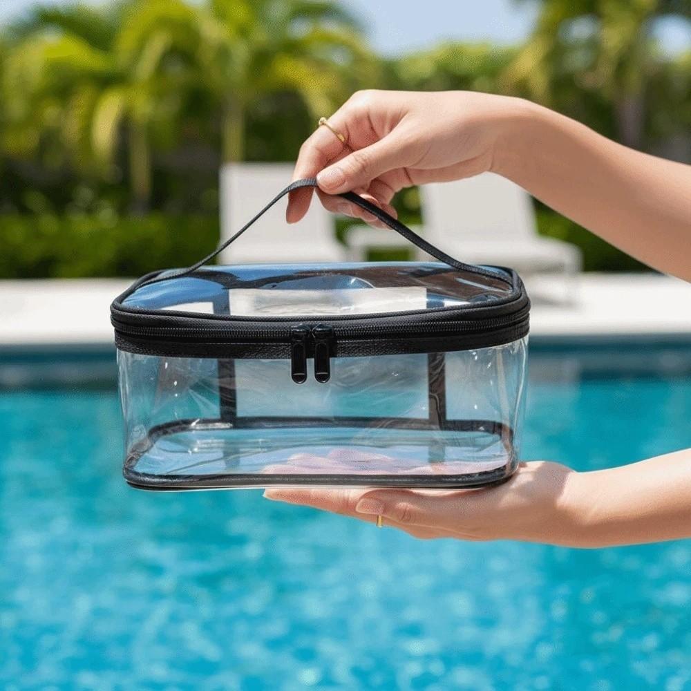 PU Leather Transparent Makeup Bag Clutch Pouch Swimming Small Bag Clear PVC Handbag Beach